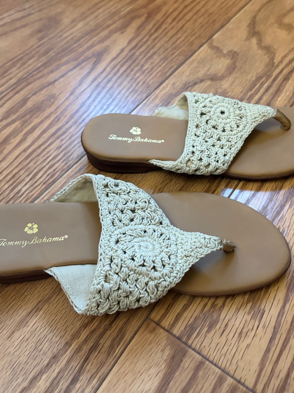 Tommy Bahama Women's Crochet Thong Sandals in Cream/Tan - Picture 3 of 7